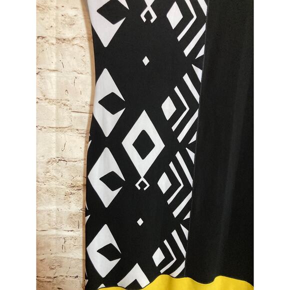 Eva Varro Dress Womens Small Black‎ & Yellow Colorblock Diamond Print Stretch - Picture 3 of 11